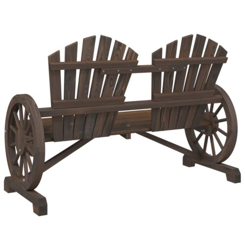 2-Seater Wagon Wheel Garden Chair Wood Outdoor Patio Lounge Park Bench Loveseat - Image 6