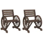 2x Wagon Wheels Chairs Outdoor Garden Patio Wood Timber Lounge Park Bench Seats