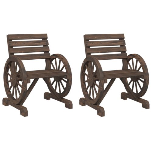 2x Wagon Wheels Chairs Outdoor Garden Patio Wood Timber Lounge Park Bench Seats