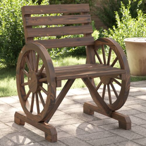 2x Wagon Wheels Chairs Outdoor Garden Patio Wood Timber Lounge Park Bench Seats - Image 2