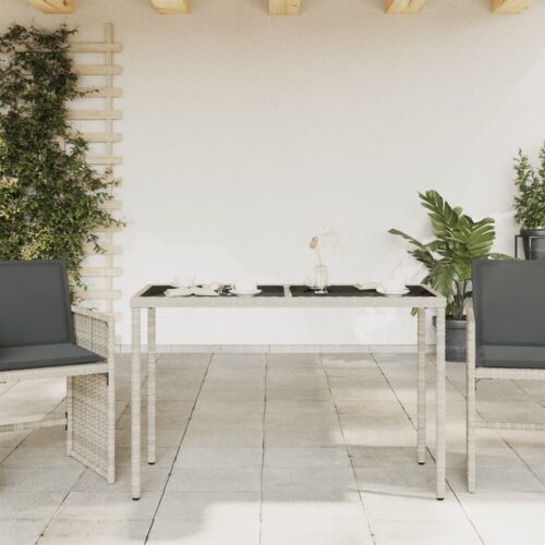Garden Table with Glass Top Grey 115x54x74cm Poly Rattan - Image 3