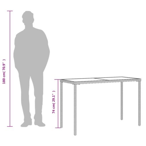 Garden Table with Glass Top Grey 115x54x74cm Poly Rattan - Image 9