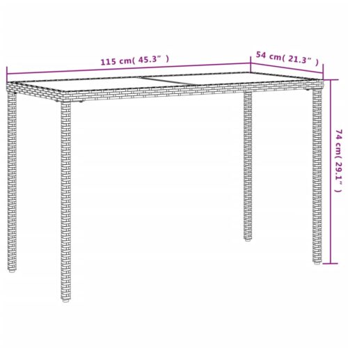 Garden Table with Glass Top Grey 115x54x74cm Poly Rattan - Image 10