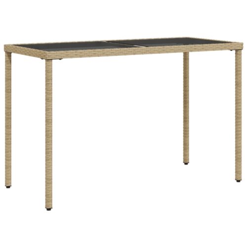 Garden Table with Glass Top Beige 115x54x74cm Poly Rattan
