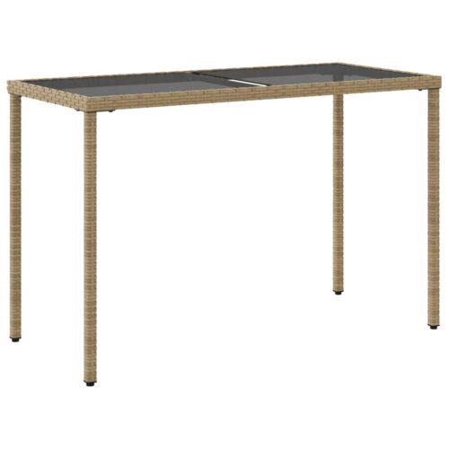 Garden Table with Glass Top Beige 115x54x74cm Poly Rattan - Image 6