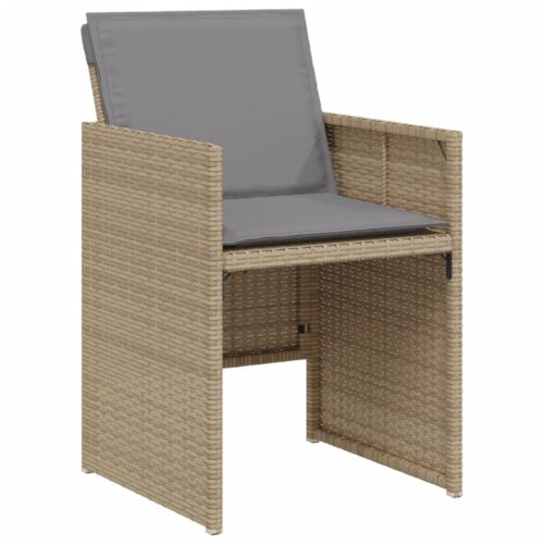 3-Piece Bistro Set with Cushions Mix Beige Poly Rattan Wicker Outdoor Patio Furniture - Image 4
