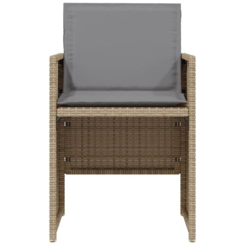 3-Piece Bistro Set with Cushions Mix Beige Poly Rattan Wicker Outdoor Patio Furniture - Image 5