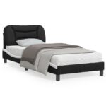 Bed Frame with LED "Hvar" Black and White 90x190cm