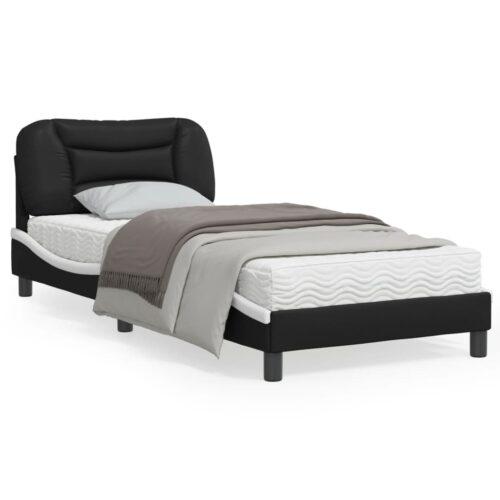 Bed Frame with LED "Hvar" Black and White 90x190cm