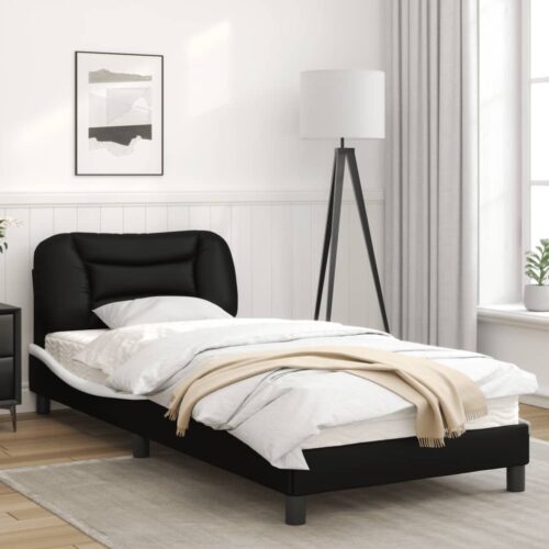 Bed Frame with LED "Hvar" Black and White 90x190cm - Image 4