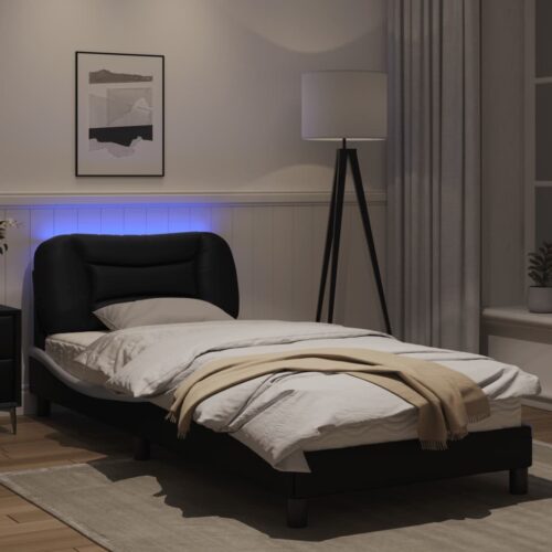 Bed Frame with LED "Hvar" Black and White 90x190cm - Image 5
