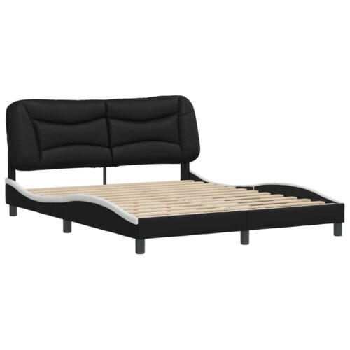 Bed Frame "Hvar" Black and White 152x203cm Queen Faux Leather - Image 2