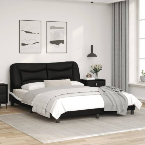 Bed Frame "Hvar" Black and White 152x203cm Queen Faux Leather - Image 3