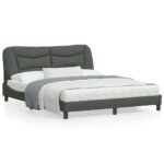 Bed Frame with LED "Hvar" Dark Grey 152x203cm Queen Fabric