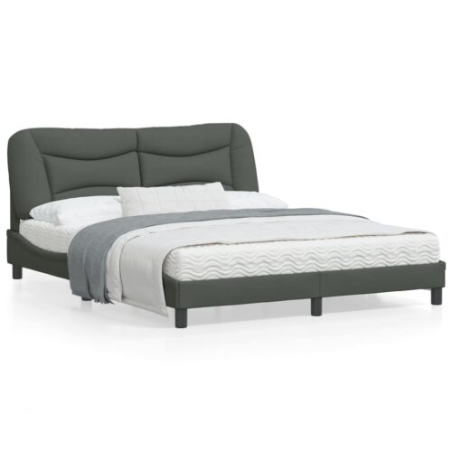 Bed Frame with LED "Hvar" Dark Grey 152x203cm Queen Fabric