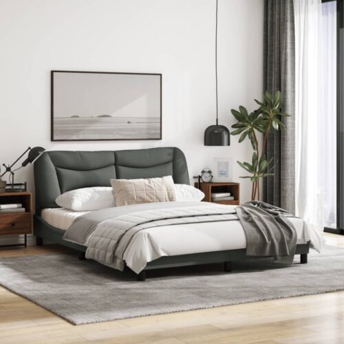 Bed Frame with LED "Hvar" Dark Grey 152x203cm Queen Fabric - Image 4