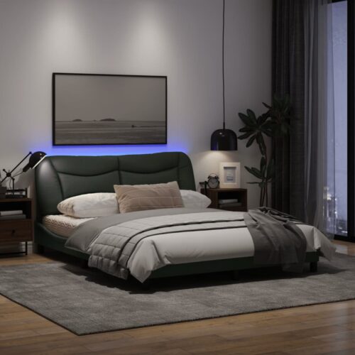 Bed Frame with LED "Hvar" Dark Grey 152x203cm Queen Fabric - Image 5