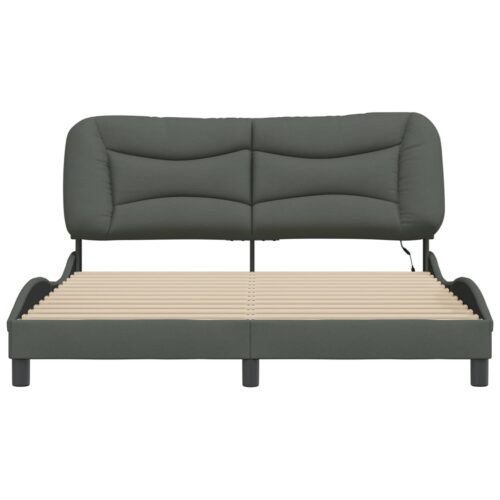 Bed Frame with LED "Hvar" Dark Grey 152x203cm Queen Fabric - Image 6