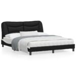 Bed Frame with LED "Hvar" Black and White 152x203cm Queen