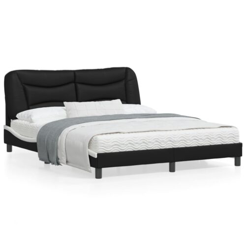 Bed Frame with LED "Hvar" Black and White 152x203cm Queen