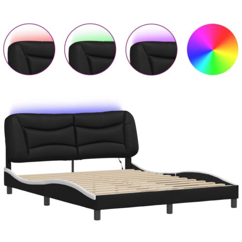 Bed Frame with LED "Hvar" Black and White 152x203cm Queen - Image 2