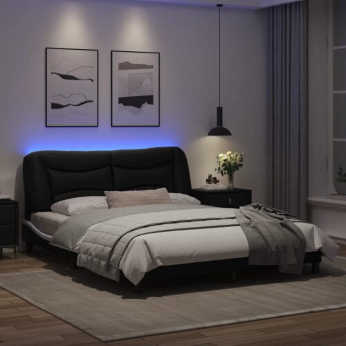 Bed Frame with LED "Hvar" Black and White 152x203cm Queen - Image 5