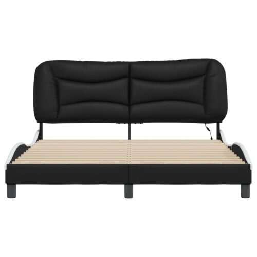 Bed Frame with LED "Hvar" Black and White 152x203cm Queen - Image 6