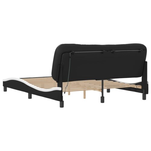 Bed Frame with LED "Hvar" Black and White 152x203cm Queen - Image 8