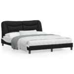Bed Frame with LED "Hvar" Black and White 152x203cm Queen