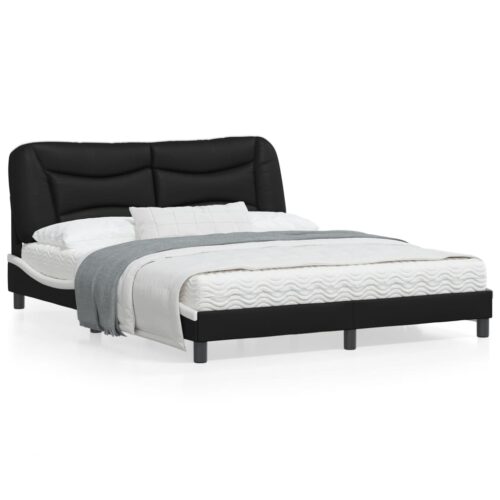 Bed Frame with LED "Hvar" Black and White 152x203cm Queen