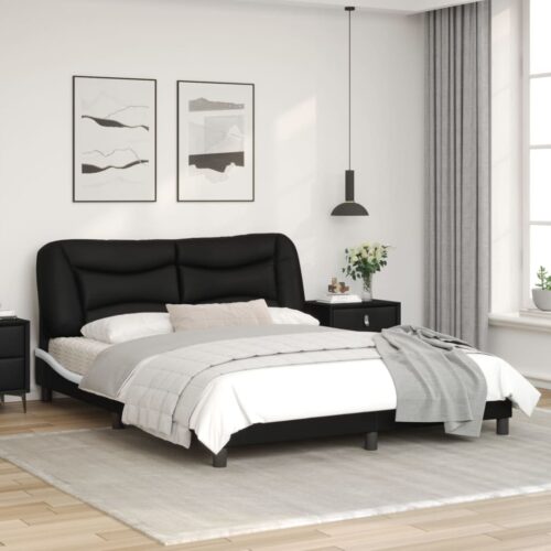 Bed Frame with LED "Hvar" Black and White 152x203cm Queen - Image 3
