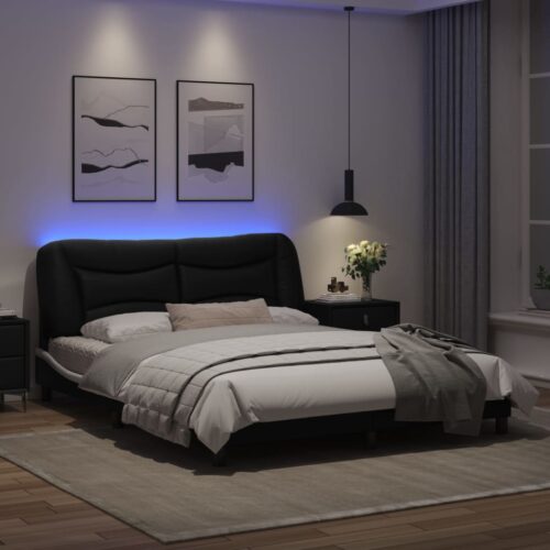 Bed Frame with LED "Hvar" Black and White 152x203cm Queen - Image 4