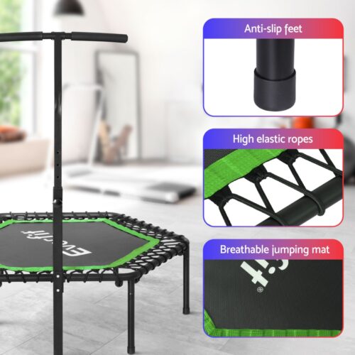 Everfit 48inch Hexagon Fitness Trampoline Rebounder Adjustable Handrail Green - Image 6