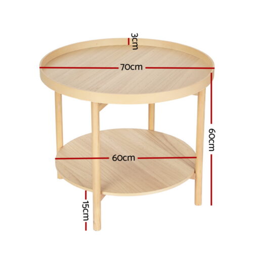 Artiss Coffee Table Side Table Round 70CM - Image 2