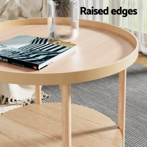 Artiss Coffee Table Side Table Round 70CM - Image 5