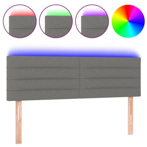 LED Lights Headboard Bed Frame Head Bedhead Board Fabric Dark Grey 144cm Double