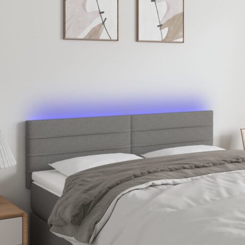LED Lights Headboard Bed Frame Head Bedhead Board Fabric Dark Grey 144cm Double - Image 2