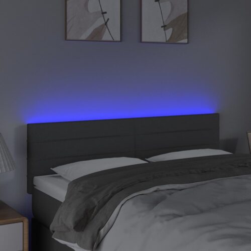 LED Lights Headboard Bed Frame Head Bedhead Board Fabric Dark Grey 144cm Double - Image 3