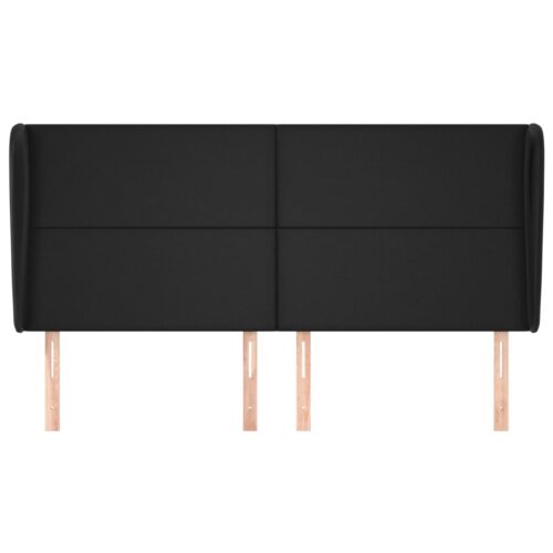 Ear Winged Headboard Black Faux Leather Bed Head Board Bedhead 163x23x118/128cm - Image 3