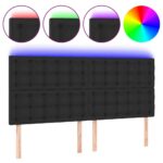 LED Lights Headboard Bed Head Bedhead Board Faux Leather Black 200cm King Size