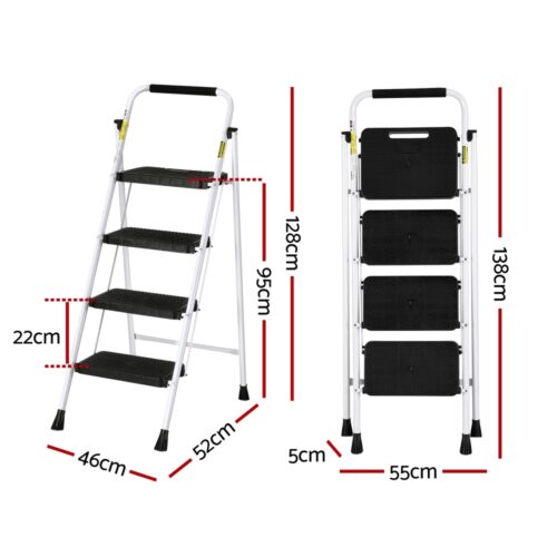 Giantz 4 Step Ladder Multi-Purpose Folding Steel Light Weight Platform - Image 2