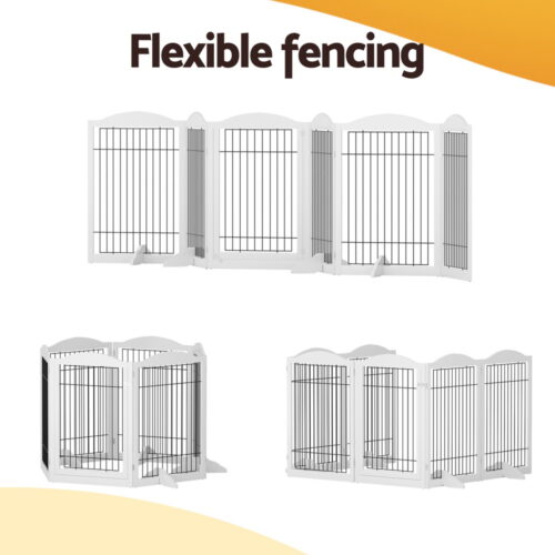 i.Pet Dog Playpen Enclosure 6 Panel Pet Fence Wooden Play Pen - Image 4