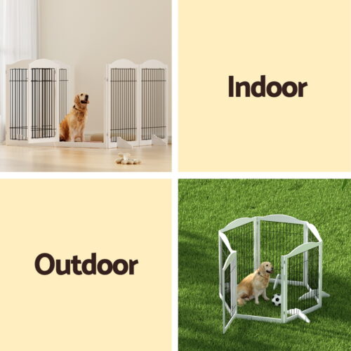 i.Pet Dog Playpen Enclosure 6 Panel Pet Fence Wooden Play Pen - Image 5