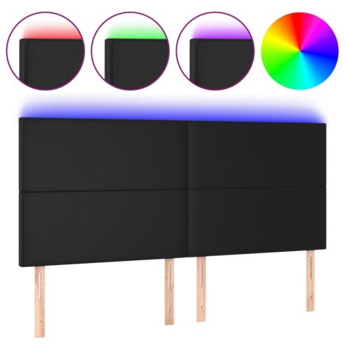 LED Lights Headboard Bed Head Bedhead Board Faux Leather Black 160cm Queen Size