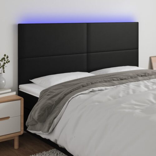 LED Lights Headboard Bed Head Bedhead Board Faux Leather Black 160cm Queen Size - Image 2