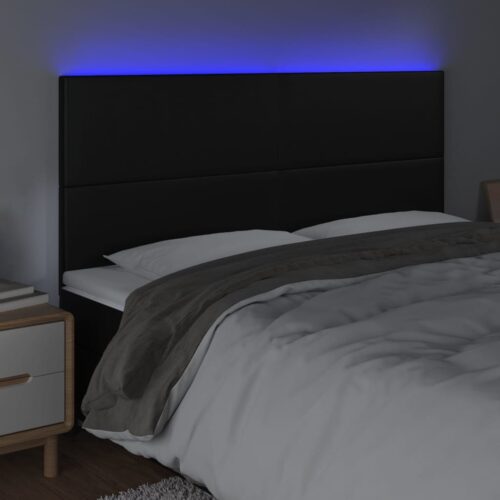 LED Lights Headboard Bed Head Bedhead Board Faux Leather Black 160cm Queen Size - Image 3