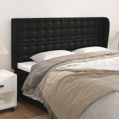 Headboard with Ears Black 203x23x118/128cm Faux Leather - Image 2