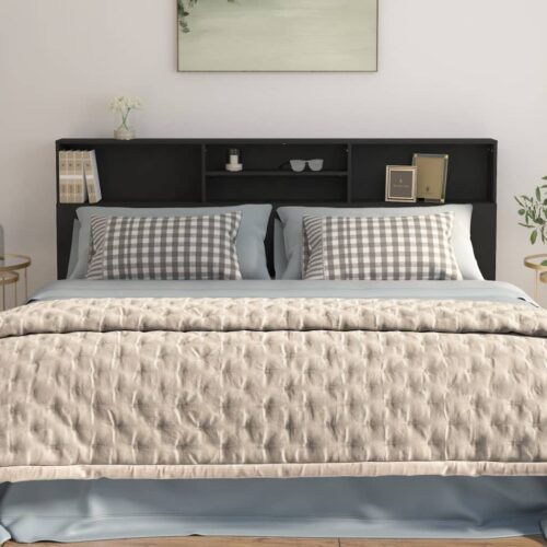 Headboard Cabinet Black 200cm - Image 5