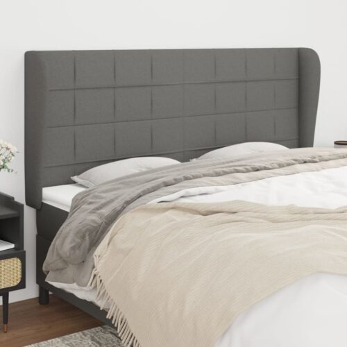 Headboard with Ears Dark Grey 163x23x118/128cm Fabric - Image 2