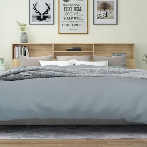 Headboard Cabinet Bed Frame Head Storage Shelf Board Bedhead Sonoma Oak 220x19x103.5cm - Image 5